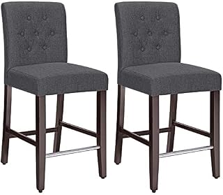 SONGMICS Set of 2 Counter Stools Kitchen Breakfast Chairs, with Button Tufted Backrest