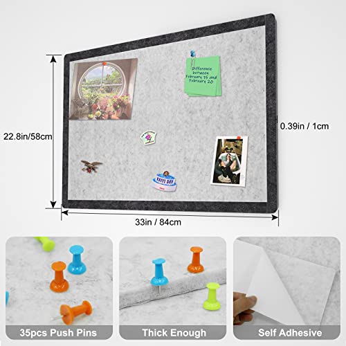 Seg Direct Large Bulletin Board, Self Adhesive Decorative Pin Board For Wall 33" X 25", Jointed Home School Message Board With 35 Push Pins, Light Gray #TOP2