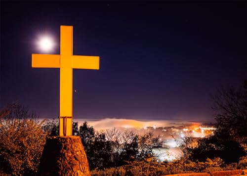 CORFOTO 2.1x1.5m Fondo de Estatua Cruzada, Fondo de Fiesta de Iglesia, Fondo de Foto de Cruz de Valle, decoración de Iglesia de Pascua, Accesorios para Fotos