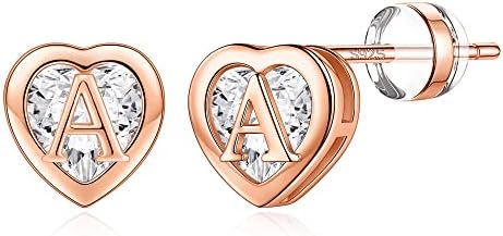 IEFWELL Rose Gold Earrings for Girls, Hypoallergenic Earrings for Girls Letter A Earrings Cute Heart Stud Earrings for Teen Girls Earrings for Girls Jewelry for Girls Rose Gold Earrings