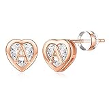 IEFWELL Rose Gold Earrings for Girls, Hypoallergenic Earrings for Girls Letter A Earrings Cute Heart