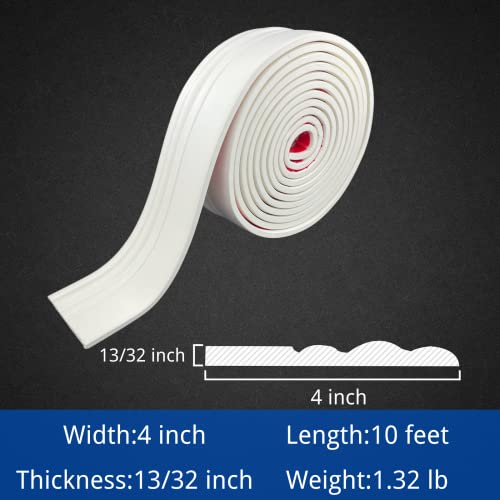 COUKIU Flexible Baseboard Molding Trim, Peel and Stick Rubber Wall Base Moulding Trim, 4 Inch x 10 Feet Self-Adhesive Vinyl Wall Base Cove Base (Creamy White)