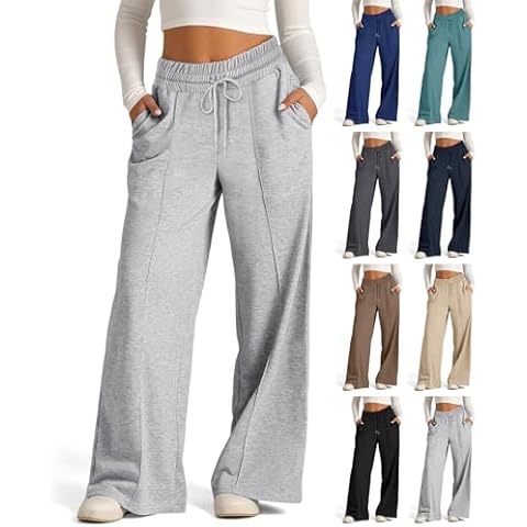 Straight Leg Sweatpants Women Wide Leg Baggy Sweatpants Oversized Drawstring Low Rise Elastic Cotton Workout Pants Classic Casual Comfy Soft Sweat Pants Gym Running Active Track Pants with Pockets Cover
