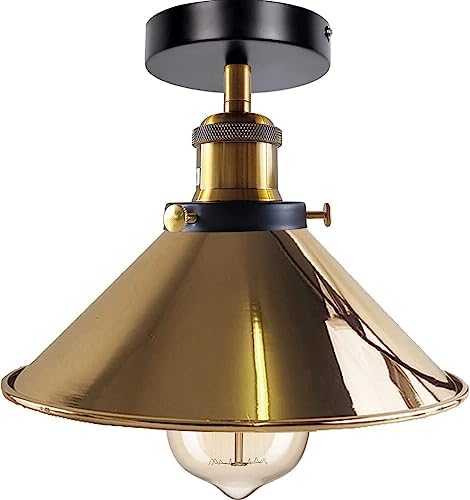 DC Voltage Modern Flush Mount Ceiling Lighting LED Lights, Semi Flush Light Fitting Pendant Light Lamp Chandelier Metal 22cm Cone Light Shade for Hall, Living Room, Lounge (Grey)