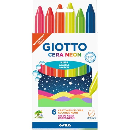 GIOTTO Cera Maxi Giz de Cera Neon Estojo com 6 Cores