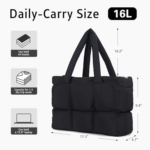 Image of Tote Bag for Women, Large Puffer Tote Bag with Zipper, Lightweight Quilted Shoulder Bag Handbag Purse for Work, Travel, Gym