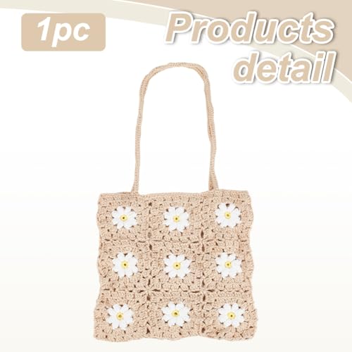 ORIGACH Daisy Crochet Granny Square Shoulder Bag Crochet Handmade Bag for Women Boho Crochet Bag for Shopping, Dating2