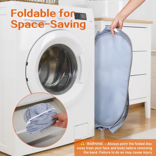 Image of Sturdy Collapsible Laundry Baskets, Foldable Pop Up Laundry Hamper, Durable 2 Compartments Laundry Basket, Handy Pocket & Easy to Sort Clothes Hampers for Laundry, Dorm, Kids Room, Travel Grey