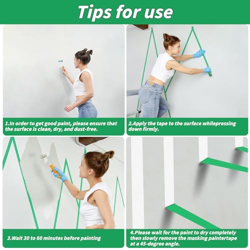 Image of Oleitodh 15 Rolls Green Painters Tape Bulk 1 inch x 825 Yards, Painters Masking Tape No Residue Wall Painting Tape Artist Tape Trim Edge Finishing Tape for Wall Painting Decoration DIY Supplies