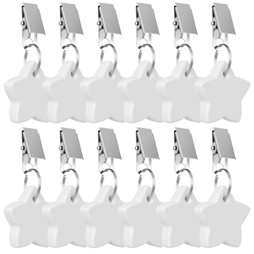 12 Pack Tablecloth Weights, Table Cloth Pendant Stones with Metal Clips, Heavy Marble Tablecloth Hangers, Stainless Steel Table Covers Clamps for Decoration, Outdoor, Picnic, Family Dinner Party