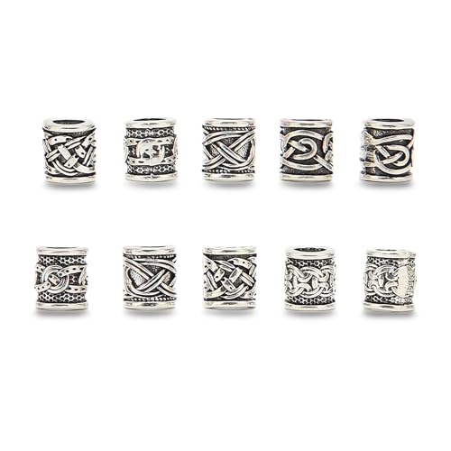 Dioche 10 Piezas Viking Beard Beads Dreadlock Tube Beads Colgantes Decoraciones para el Cabello Herramienta para Trenzar el Cabello Moda Exquisito Hogar DIY Hombres Amigos Peluquería
