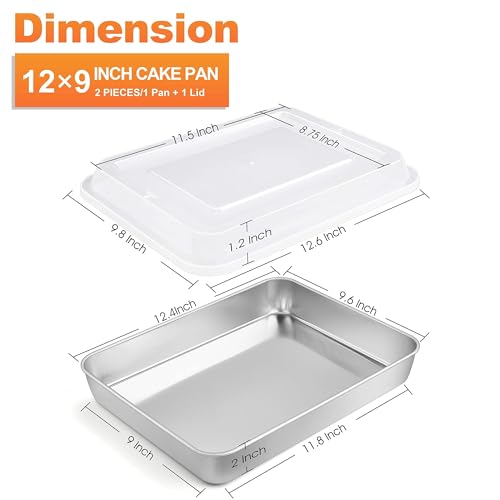 Herogo Cake Pan with Lid (1 Pan+ 1 Lid), 9 X 12 Inch Rectangle Stainless Steel Lasagna Baking Set, for Brownies Casseroles Cakes, Dishwasher Safe by Herogo - Image 2