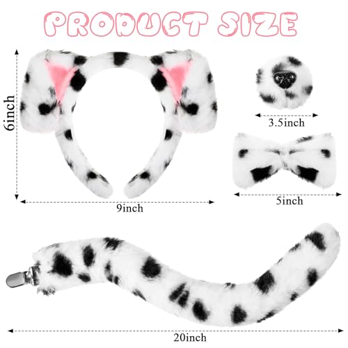 SATINIOR Welpen Kostüm Set Tierkostüm Set Hundekostüm Set Hundeohr Stirnband inklusive Puppy Haarreif mit Ohren Bowtie Schwanz Falsche Nase für Erwachsene Maskeraden Karneval (Weiß, Dalmatiner)