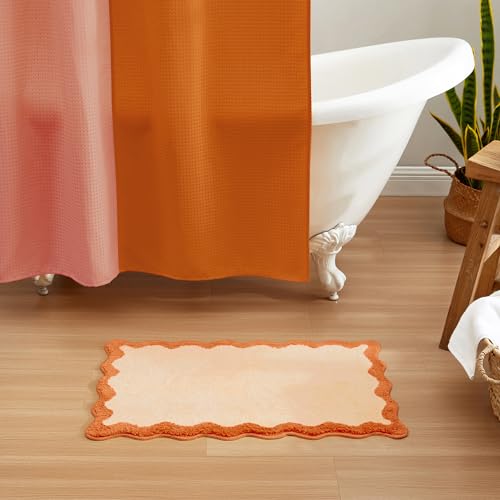 MONDAY MOOSE Bath Mat with Scalloped Wavy Ripple Design, Soft Absorbent Non-Slip Polyester Rug for Bathroom Floor, Shower or Kitchen (20x32 inch, Orange) by MONDAY MOOSE - Used condition - Image 2