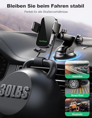 Glangeh 15W Schnelles Laden Handyhalterung Auto mit Ladefunktion, Automatischer Klemmung Induktive Ladestation Auto für Lüftung+ Saugnapf, Kompatibel mit iPhone 17/16/15, Galaxy S24/S23 Ultra