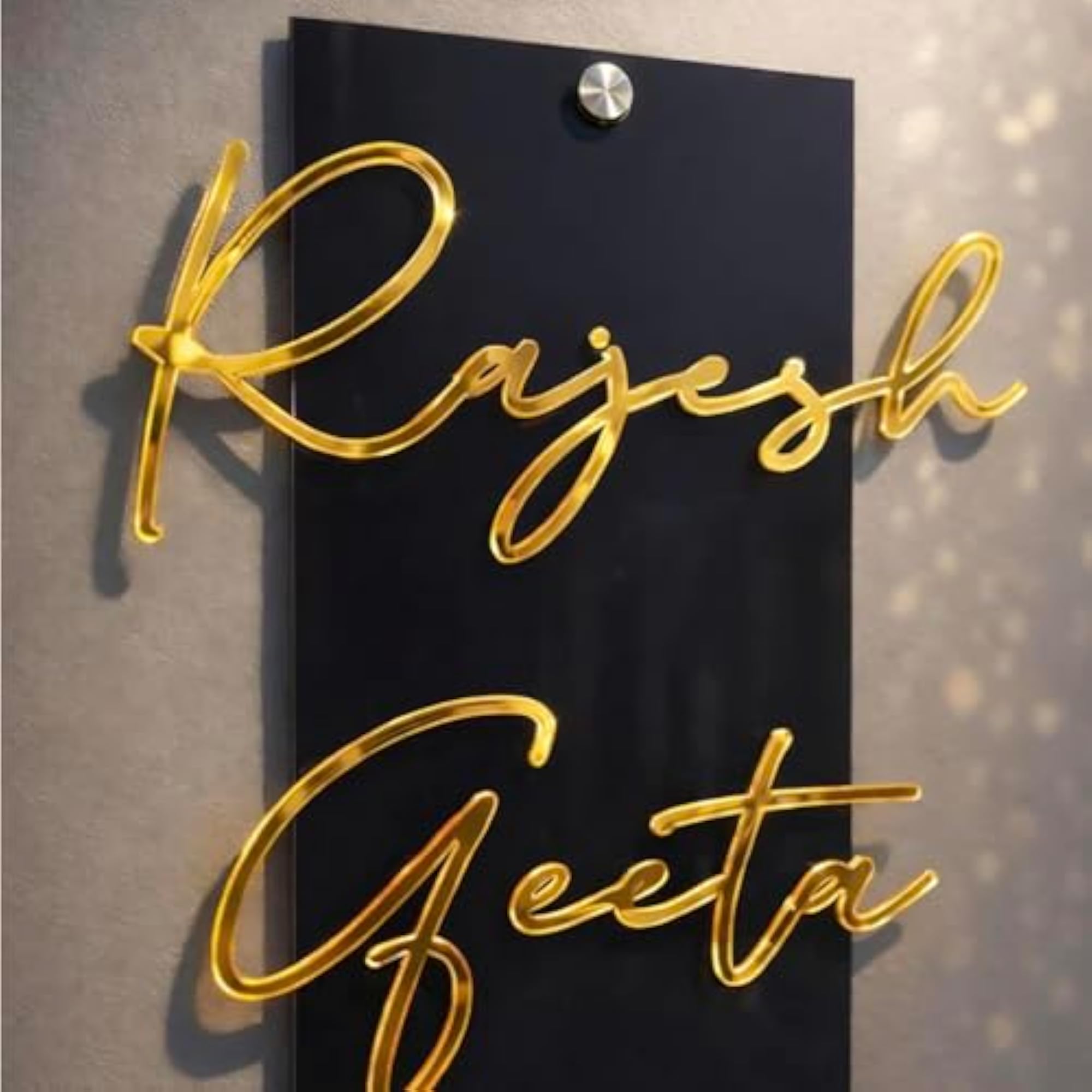 Acrylic Plate with 5mm Base & Golden Initials for Home Entrance