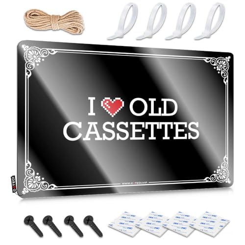 I Love Old Cassettes - Juego de decoración rústica para pared retro (20 x 30 cm)