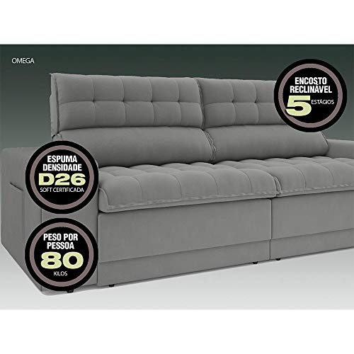 Sofá Omega Retrátil e Reclinável Velosuede Grafite 2,30m (l)