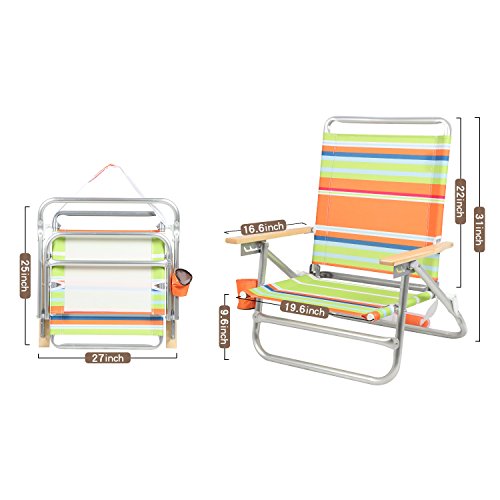 Portal Beach Chair, 4 Position Folding Beach Chairs with Backpack Straps Lightweight Low Beach Chairs for Adults, Support up to 225 lbs, Green by Portal - Image 5