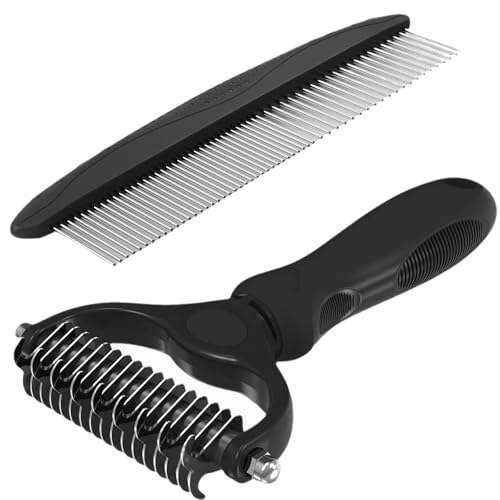 RASPIO Pet Dematting Tool 2 Pack Double Sided Undercoat Rake & Dematting Comb for Cats and Dogs for Detangling Matted or Knotted Undercoat Hair(Black,Small)