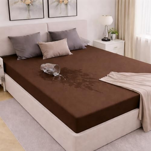 Image of Mattress Protector King Size, Lycra Waterproof Bed Protector King Size, 78x72x8 Inch, Breathable Noiseless Ultra Soft, Elastic Fitted Mattress Cover | Bed Cover (Coffee)