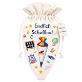 TUZELIYA Einschulung Geschenk Mädchen Jungen, Bestickter Zugbeutel