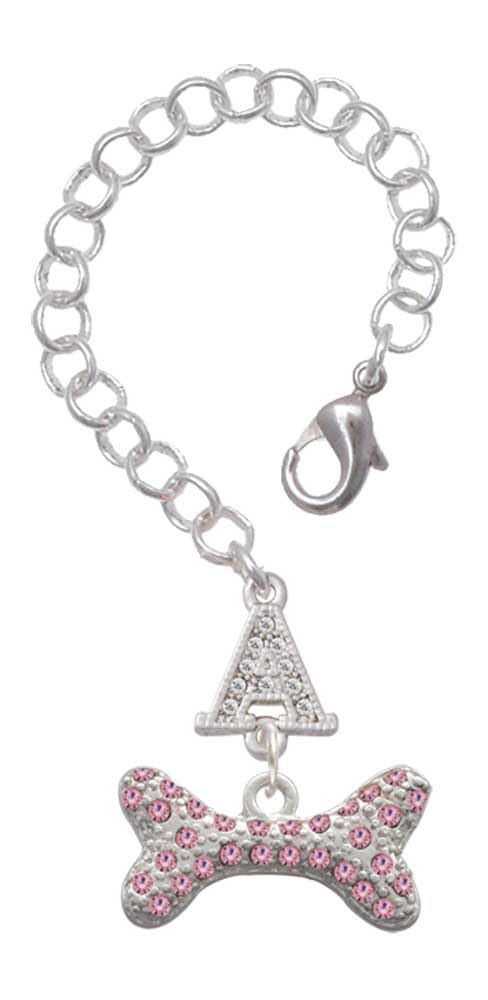 Delight Jewelry Silvertone Large Light Pink Crystal Dog Bone - Silvertone Crystal Initial Charm Accessory for Tumblers and Thermal Cups