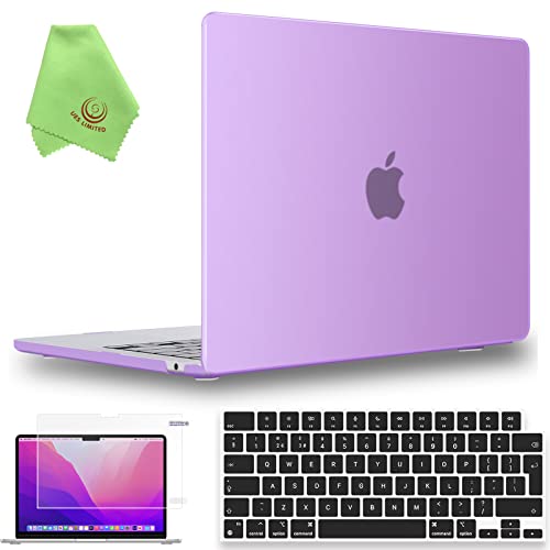 UESWILL Compatible with MacBook Air 13 inch M2 M3 Case 2022-2024 Model A2681 A3113 with 13.6" Liquid Retina display, Matte Hard Shell Case + Keyboard Cover + Screen Protector, Purple