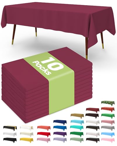 Pureegg Plastic Table Cloth Disposable 8 Pack, 54 x 108 Inch Table Cloths, Party, Thanksgiving Decorations, Harvest, Fall Tablecloths, Rectangle, Maroon Plastic Cover, Leakproof & Sturdy, Burgundy