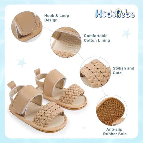 Image of HsdsBebe Baby Girls Sandals Bohemia Flower Bow Soft Sole Toddler First Walkers Beach Summer Shoes