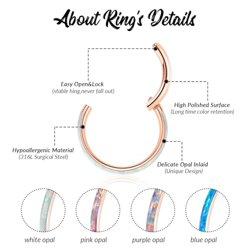 16g Nose Ring Hoop Earrings 16 Gauge Lip Rings Septum Jewelry Blue Opal Seamless Clicker 6mm Cartilage Helix Rose Gold Rook Earrings Surgical Steel by GAGABODY - Used condition - Image 3