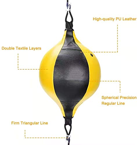 Fouua Double End Bag Leather Speed Ball, Hanging Boxing Punching Ball With Pump, Boxing Reflex Ball For Gym Mma Boxing Sports Punch Bag Adult Kids Men Women (Yellow) #TOP4