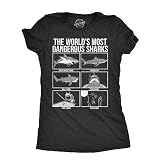 Womens The Worlds Most Dangerous Sharks T Shirt Funny Card Pool Loan Shark Joke Tee for Ladies Funny T Shirts Sarcastic Tops for Women Cool Animal Top Black - M