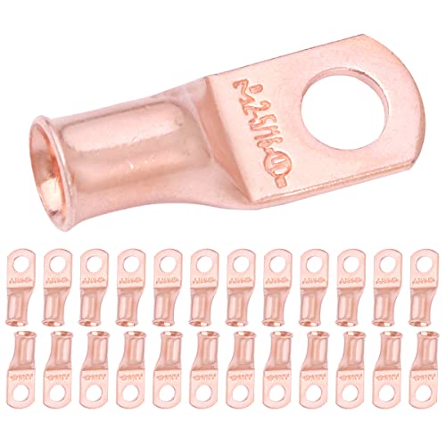 Selterm 25Pcs 2 Awg 5/16" Stud Battery Lugs, Ring Terminals, Heavy Duty Copper Wire Lugs, Battery Cable Ends, 2 Gauge Ring Terminal Connectors, Ul Bare Copper Eyelets Electrical Battery Cable Lugs #TOP2
