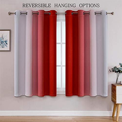 Image of G2000 Blackout Curtains & Drapes for Bedroom Living Room 63 Inch Length Red and Greyish White Room Darkening Window Treatments Ombre Thermal Insulated Light Blocking Grommet Backdrop Curtains 2 Panels