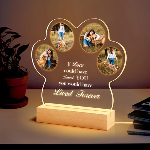 NIBESSER Personalisiert Gedenktafel für Haustiere Erinnerung LED Acrylglas mit Foto Hundandenken Geschenke Foto Nachtlampe Haustier Bilderrahmen für Katze und andere Haustiere Tiere