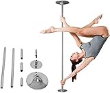 RELAX4LIFE 45 mm Tanzstange, drehbare Pole Dance Stange mit Stativ & CD, Static & Spinning, höhenverstellbare Stripstange: 225-274 cm, für Kinder & Erwachsene, bis 200 kg Belastbar, Edelstahl, silber