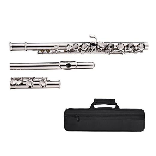 MoonAngel Silver Nickel Plated 17 Hole C Key Flute, Woodwind Instrument, Silver Color