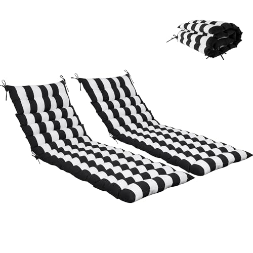 Only choice Chaise Lounge Cushions Replacement Waterproof Outdoor Lounge Chair Cushion with Ties for Garden Lawn Pool Patio Furniture 73â€L Ã— 24â€W (Black/White Striped)