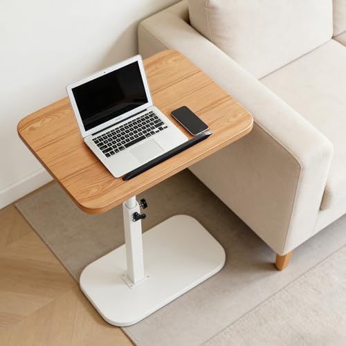 FARYODI Mesa auxiliar giratoria 360° con estructura de metal, mesa de salón, mesita de noche, mesa de café, mesa de sofá, mesa auxiliar con altura ajustable de 45 – 80 cm, para espacios pequeños