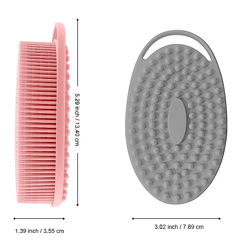 Silicone Body Scrubber, Exfoliating Silicone Loofah, Soft Silicone Body Shower, 2 in 1 Bath and Shampoo Brush, Body Scrubber Shower Cleaning for Sensitive Skin, Lather Well 2 PCS Grey and Pink - Thumbnail 2
