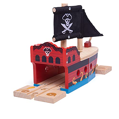 Bigjigs Rail Wooden Pirate Ship Galleon - Pirate Accessories For Wooden Train Sets, Bigjigs Train Accessories, Pirate Ship Toys For Kids, Wooden Toys For 3 4 5 Year Olds #TOP7