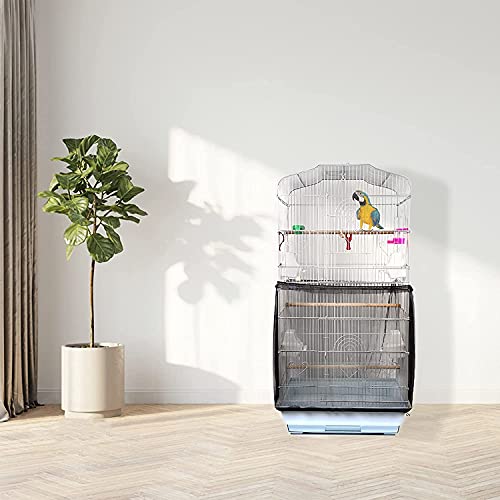 Image of Universal Bird Cage Seed Catcher,Seed Catcher Guard Net Cover,Parrot Nylon Mesh Net Cover,Soft Airy Cage Net Stretchy Skirt for Round Square Cages (Circumference 74 inch to 118 inch,Black)