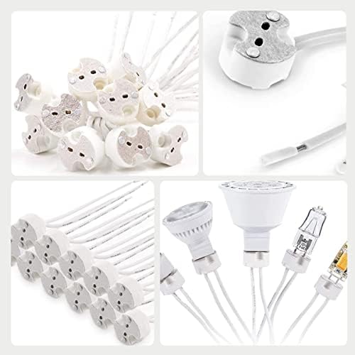 OMIGA 10 Pieces MR16 Lamp Holder GU5.3 Connector MR16 GU5.3 Lamp Holder Bulb Base Ceramic Socket with 150MM Lead High Temperature Resistant for 12V Halogen & LED Bulb Adapter (White)