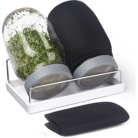 Complete Sprouting Jar Kit| 2 Wide Mouth Mason Jars, 316 Screen Sprout Lids, Blackout Sleeves, Tray, Stand| Sprouter Set for Growing Broccoli, Alfalfa and More-Seeds not Included Cover