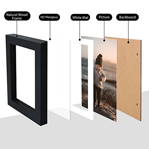 KINLINK 4x6 Frame Black, Solid Wood 4 x 6 Picture Frame with Acrylic Plexiglass for 3.5x5 with Mat, Tabletop and Wall Display Photo Frames 4x6 Black, 4 Pack by KINLINK - Image 3