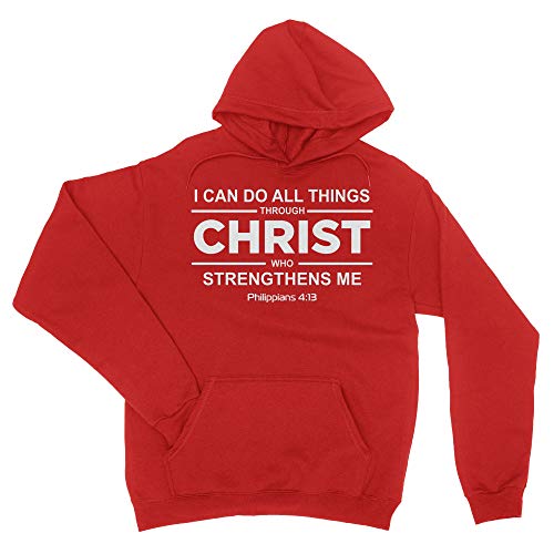 Aprojes I Can Do All Things Through Christ Who Strengthens Me Christian Hoodie - Hooded Sweatshirt - Philippians 4:13 (M, Red)