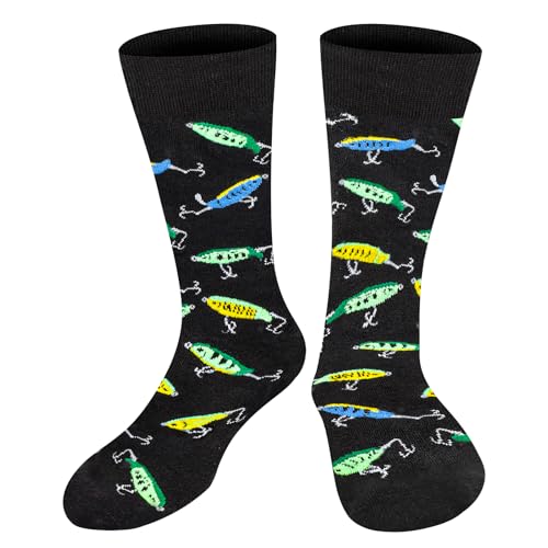 AGRIMONY - AGRIMONY Funny Fishing Socks for Men Dad Teen Boys-Novelty Funky Cool Crazy Silly Socks-Easter Fathers Valentines Day Funny Fisherman Fishing Gifts Christmas Stocking Stuffers-Black - -10%