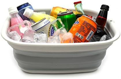 SAMMART 9.45L Collapsible Tub - Foldable Dish Tub - Portable Washing Basin - Space Saving Plastic Washtub (Grey)