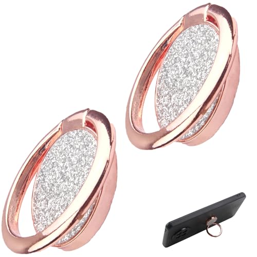 2 Stück Handy Ring Smartphone Fingerhalterung - 360 Grad Drehung, Universal Ring Halterung - Fingerhalterung Handy - Handy-Ringhalter, Glitzerndes Silber, Stabiler Halt für Ihr Smartphone (Rosa)